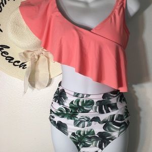 One shoulder off high waisted bikini set